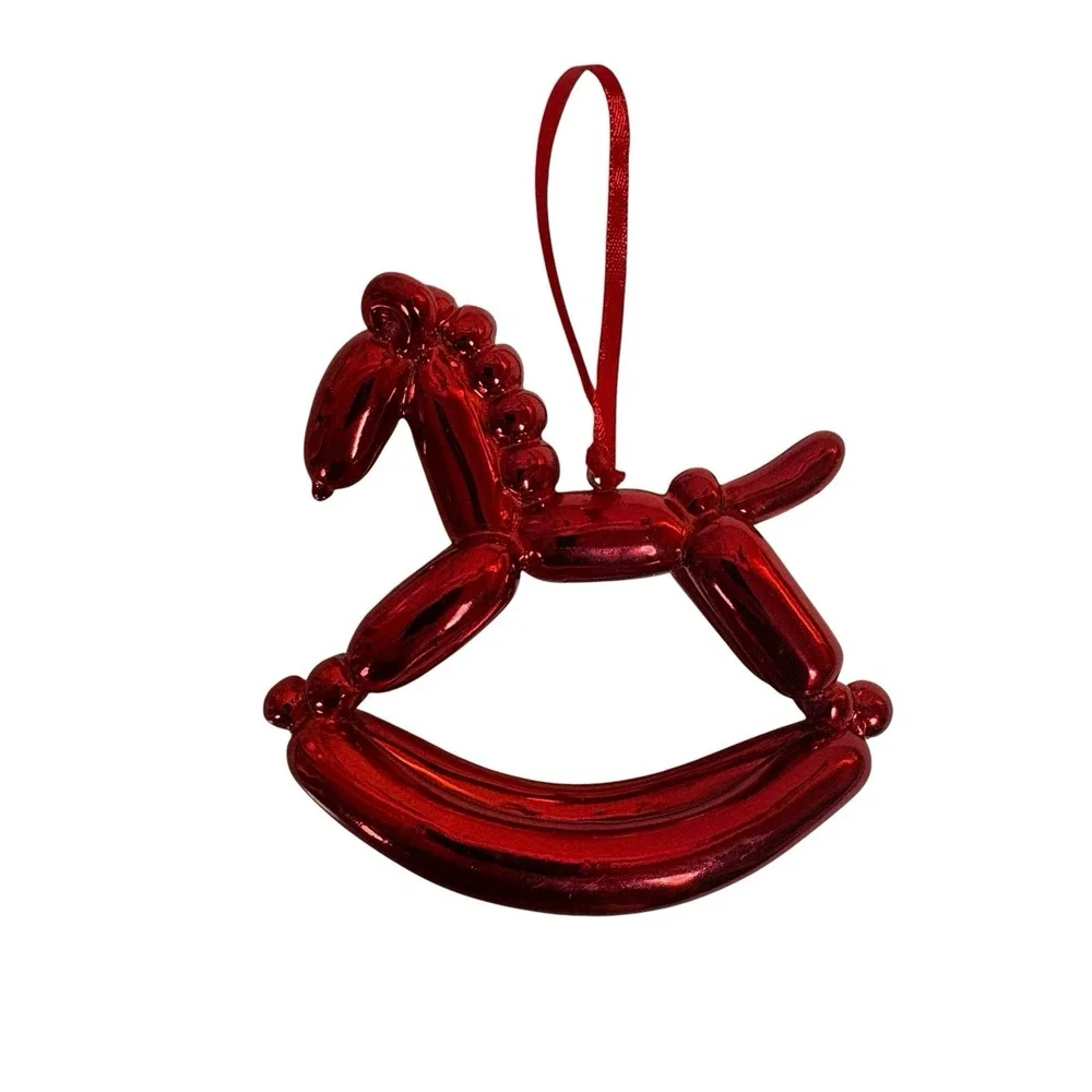 Balloon Metallic Red Rocking Horse Koons Style Collectible Ornament